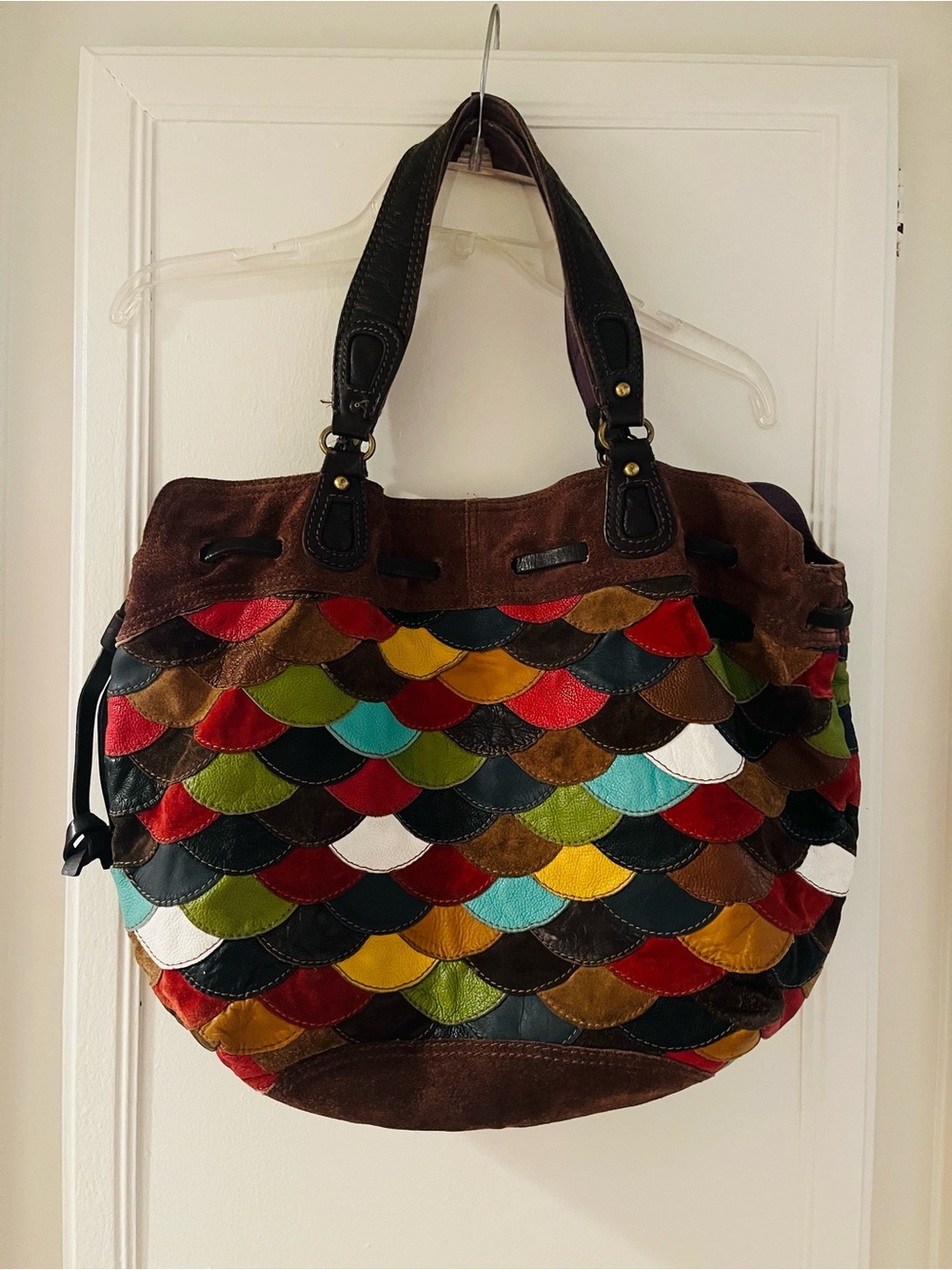 Vintage Leather and Suede Lucky Brand Multicolor Patchwork Bag